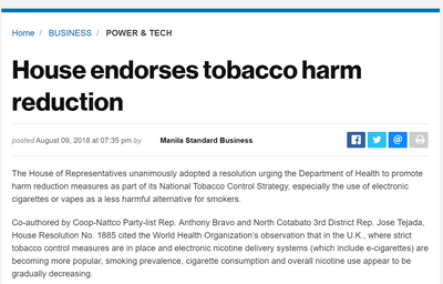 House endorses tobacco harm reduction