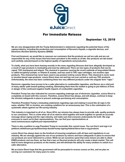 eJuice Direct Press Release 9/12/2019