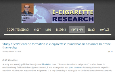 Study titled “Benzene formation in e-cigarettes” found that air has more benzene than e-cigs